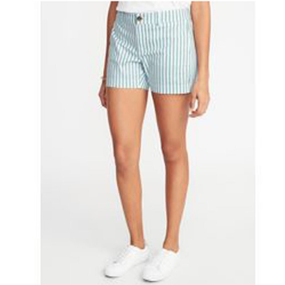 Old Navy Everyday Short Striped High Rise Stretch Cotton White Teal Green